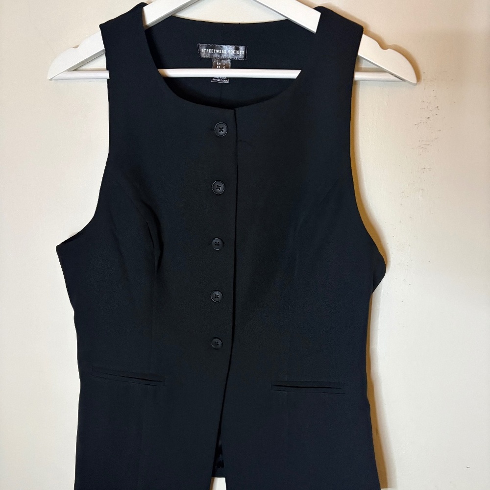 Streetwear Society Black Button-Front Vest – Size L